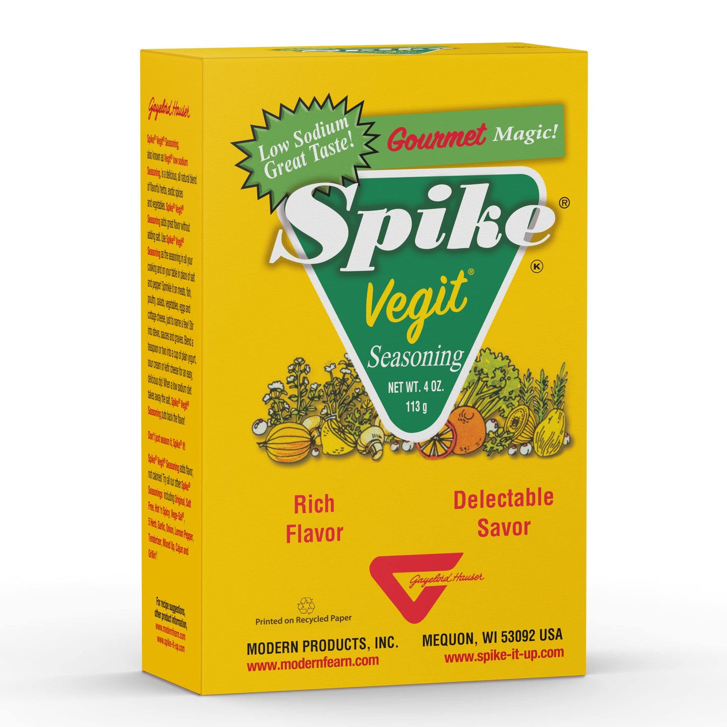 Spike Vegit All-Purpose Seasoning, All Natural, Low Sodium, No Sugar, No MSG, Zero Calories, Vegan, 4 oz Box