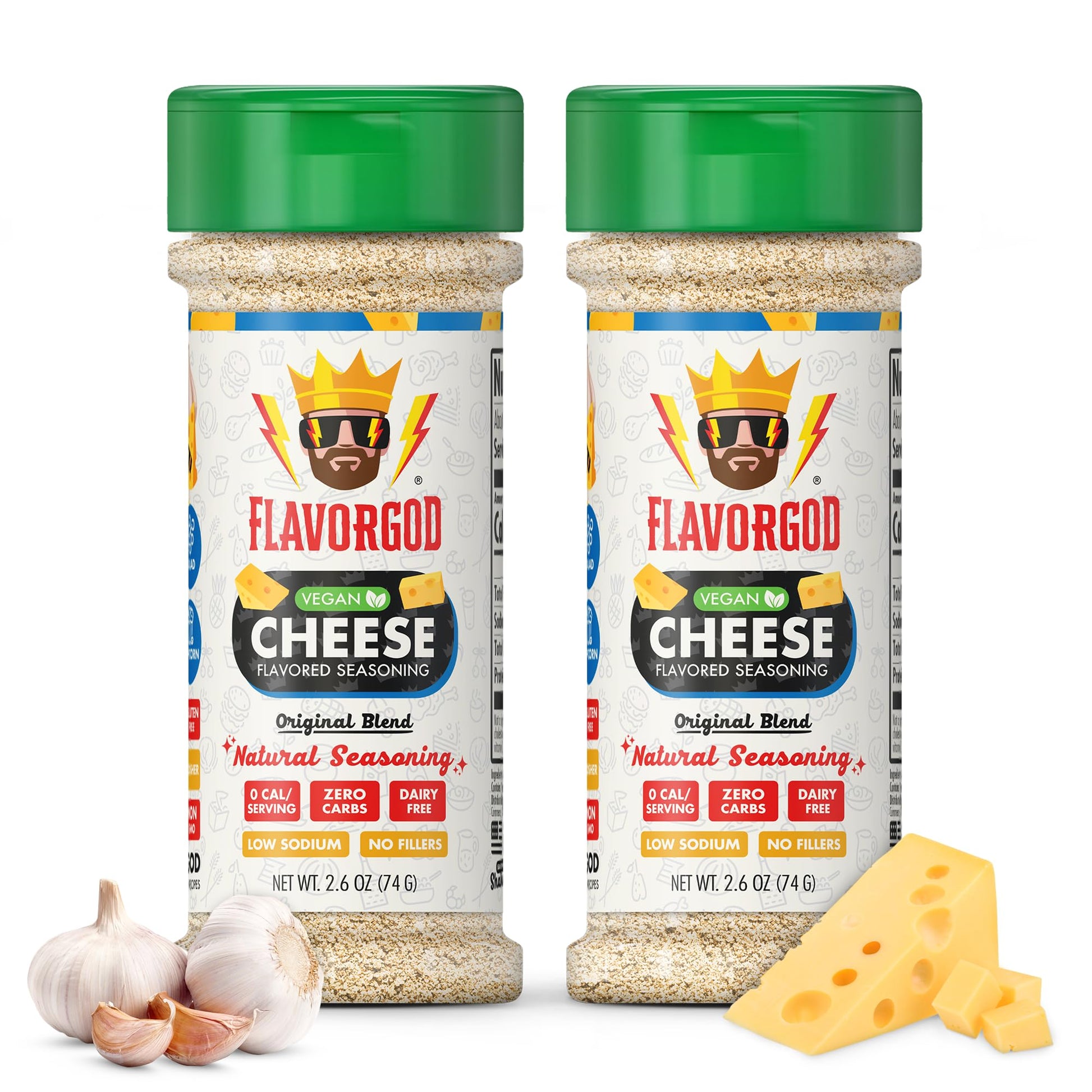 Flavor God Cheese Flavored Seasoning Mix  2 Bottles  Top-High Standardll-Natural Spice Blend For Chicken  Seafood  Vegetables  Eggs  Ravioli  Tacos  & Pasta - Kosher  Dairy-Free  Gluten-Free  Keto Friendly