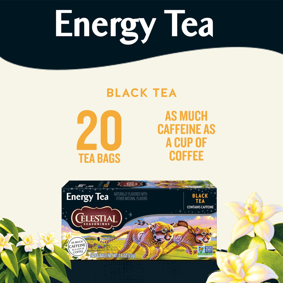 Celestial Seasonings Energy Black Tea, Caffeinated, 12 Tea Bags Box, (Pack Of 6)