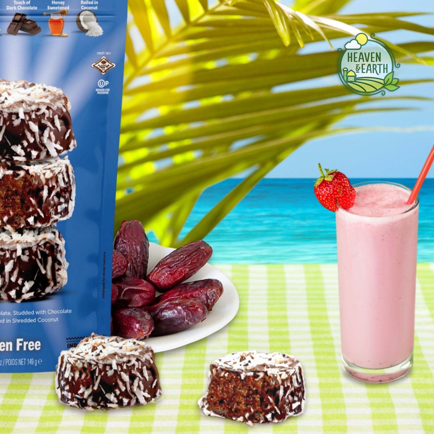 Heaven & Earth Gluten Free Chocolate Covered Almond Butter Date Bite Truffles with Coconut Flakes 5.25oz (2 Pack) Dairy Free, Al