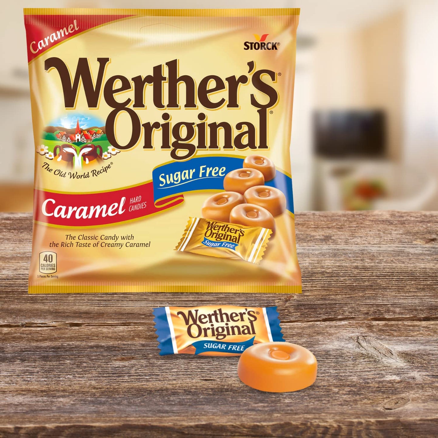 Werthers Original Caramel Sugar Free Hard Candies, Individually Wrapped Snacks for Adults, Gift Basket Stuffers, Pack of 3, 1.4