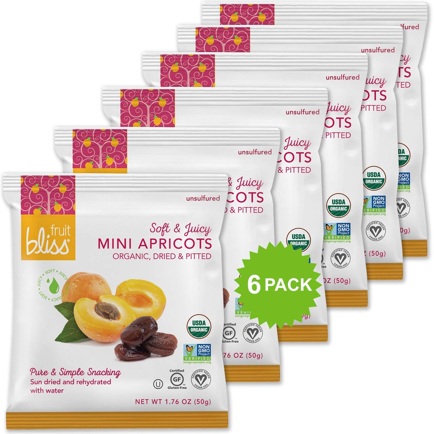 Fruit Bliss Mini Fruit Snacks Individual Snack Size Bags 1.76 Ounce Each (6 Pack)