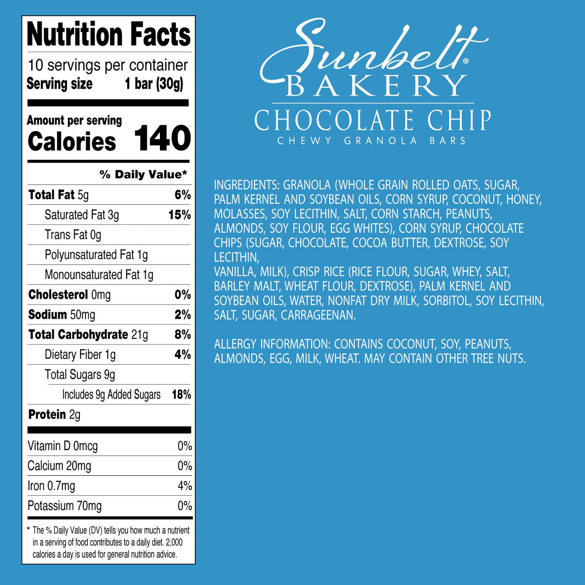 Sunbelt Bakery Chocolate Chip Chewy Granola Bars, 50 - 1.0 Oz Bars (5 Boxes)