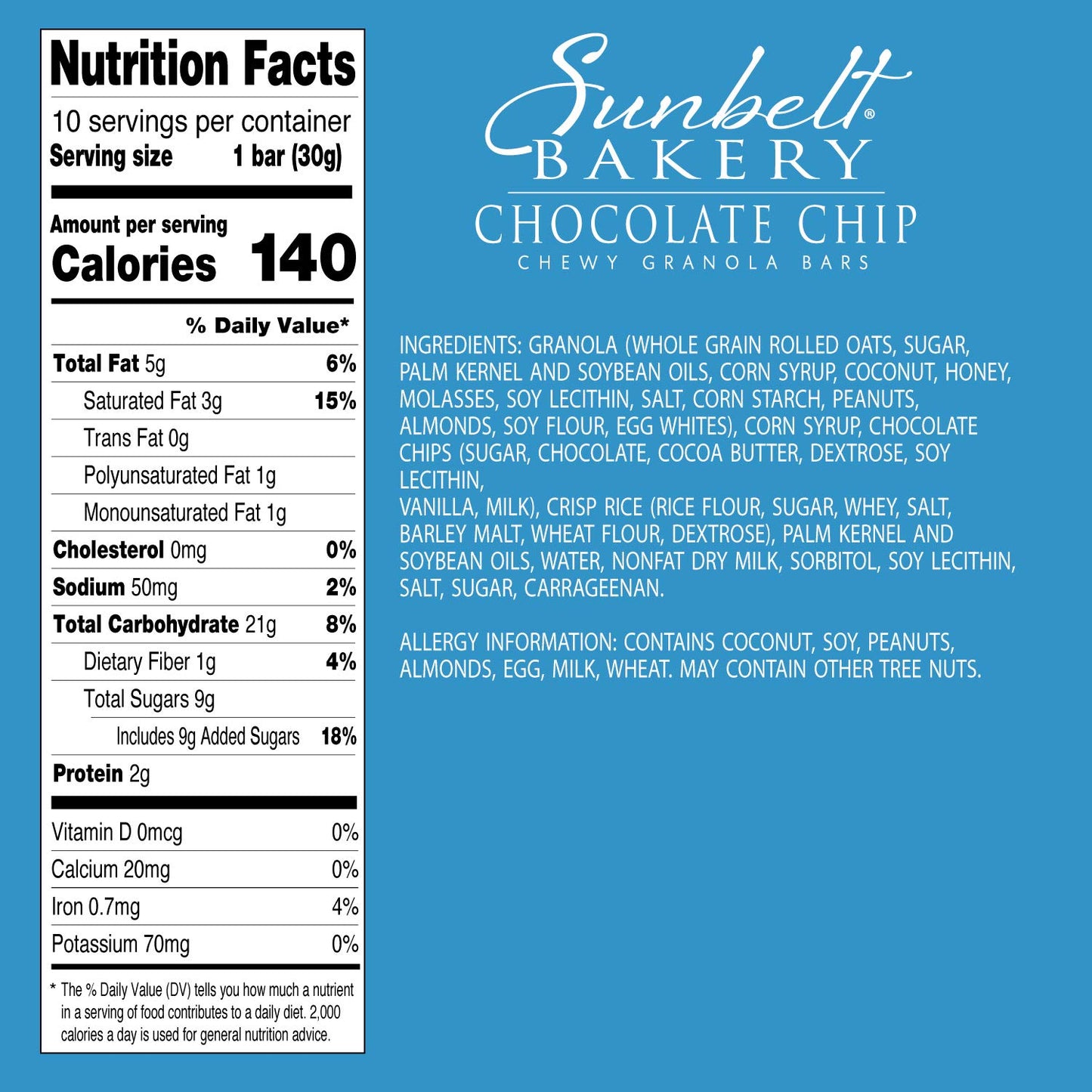 Sunbelt Bakery Chewy Chocolate Chip Granola Bars, 1.1 oz Bars, 15 Count