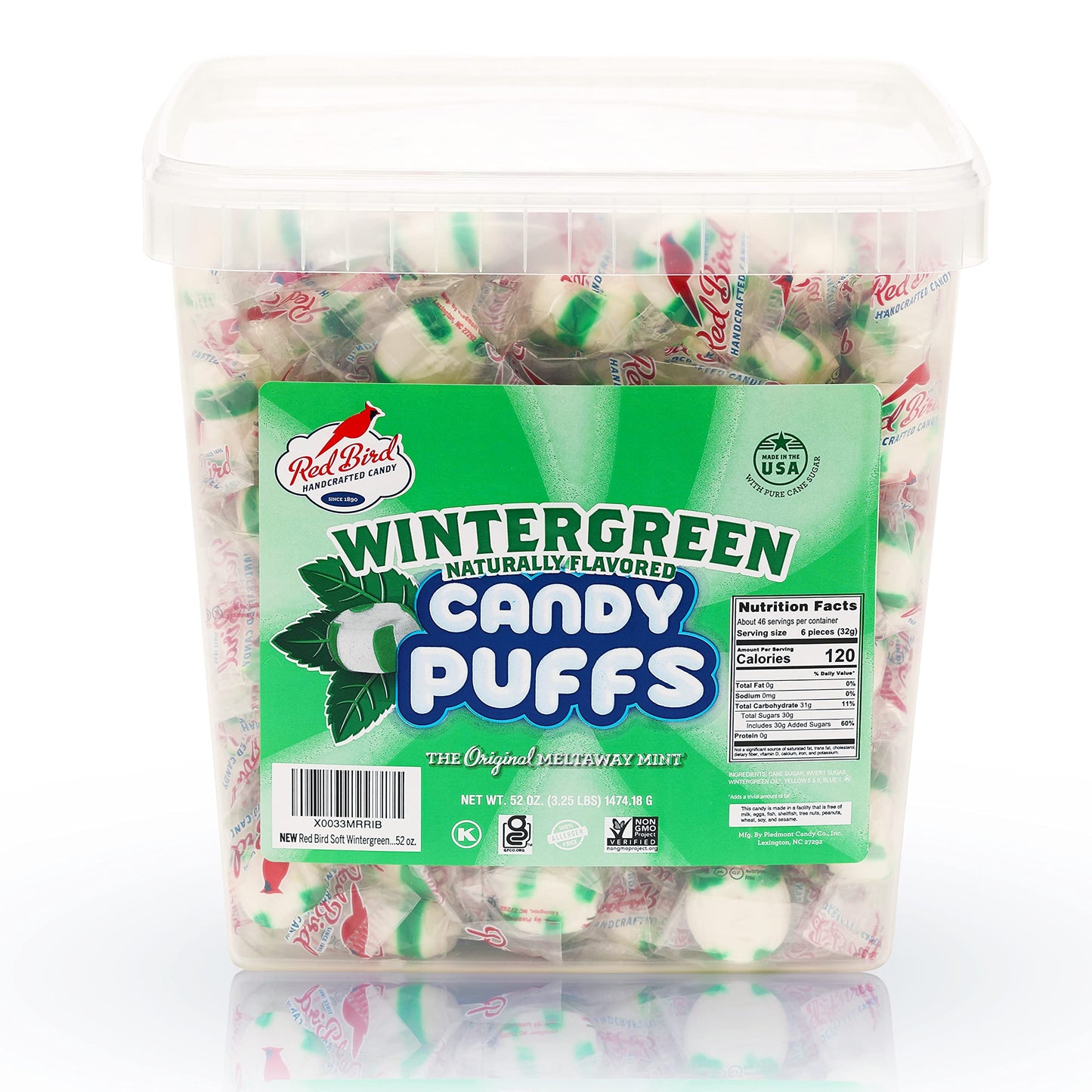 Red Bird Soft Wintergreen Puffs, Mints Individually Wrapped, Gluten Free, Kosher, Free from Top 8 Allergens, Made with 100% Pure
