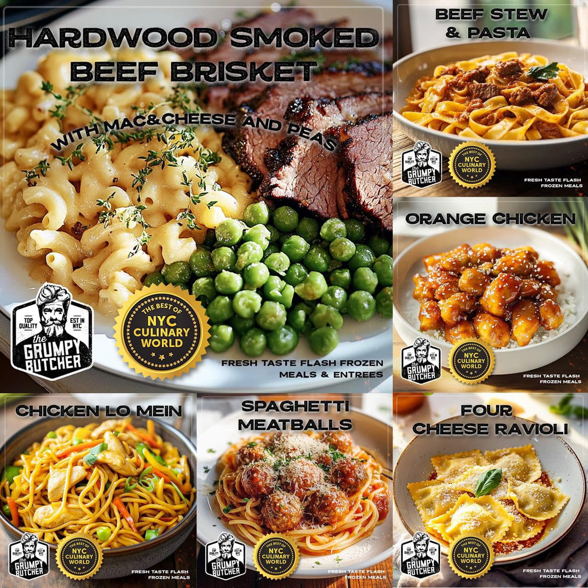 Grumpy Butcher Chef-Crafted Gourmet Meals Sampler: Comfort Classics  6-pack (10 - 15 oz each) - enhanced Prepared Meals & Entrees
