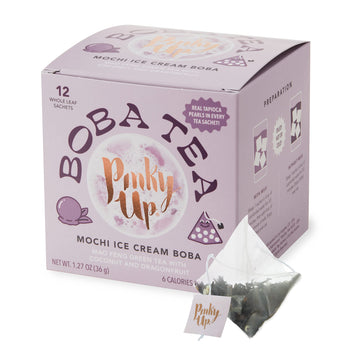 Pinky Up Mochi Ice Cream Boba Tea Sachets - Low Calorie Whole Leaf Green Tea Bubble Tea - Boba Gift 12 Biodegradable Tea Bags