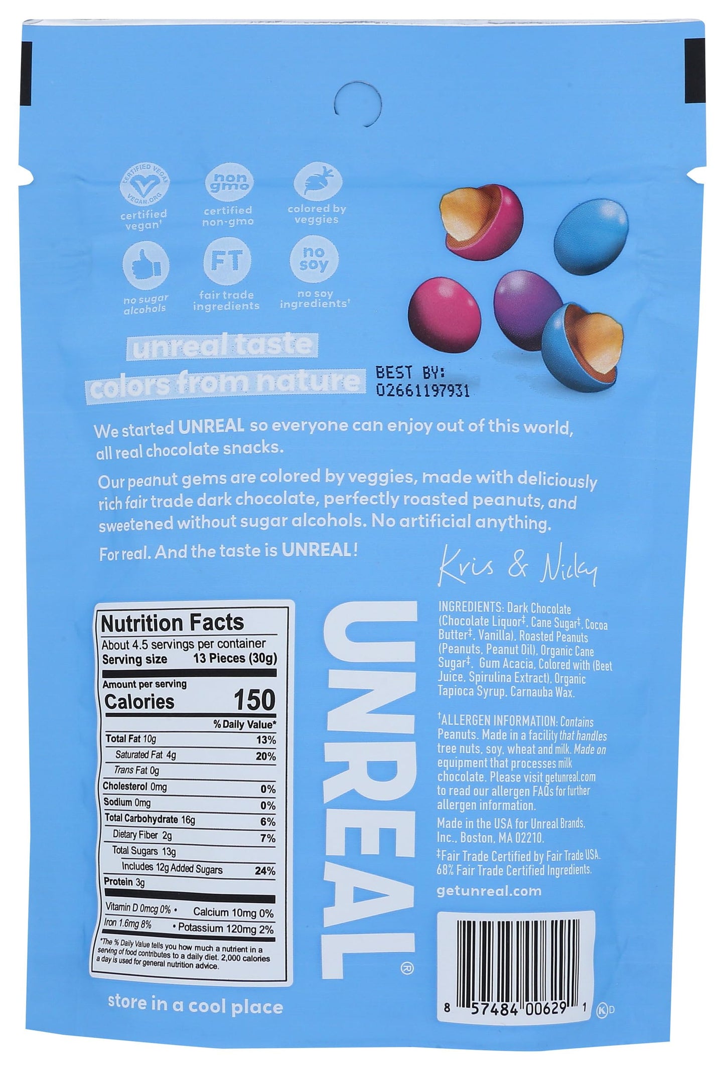 Unreal Dark Chocolate Peanuts Gems, 5 Oz