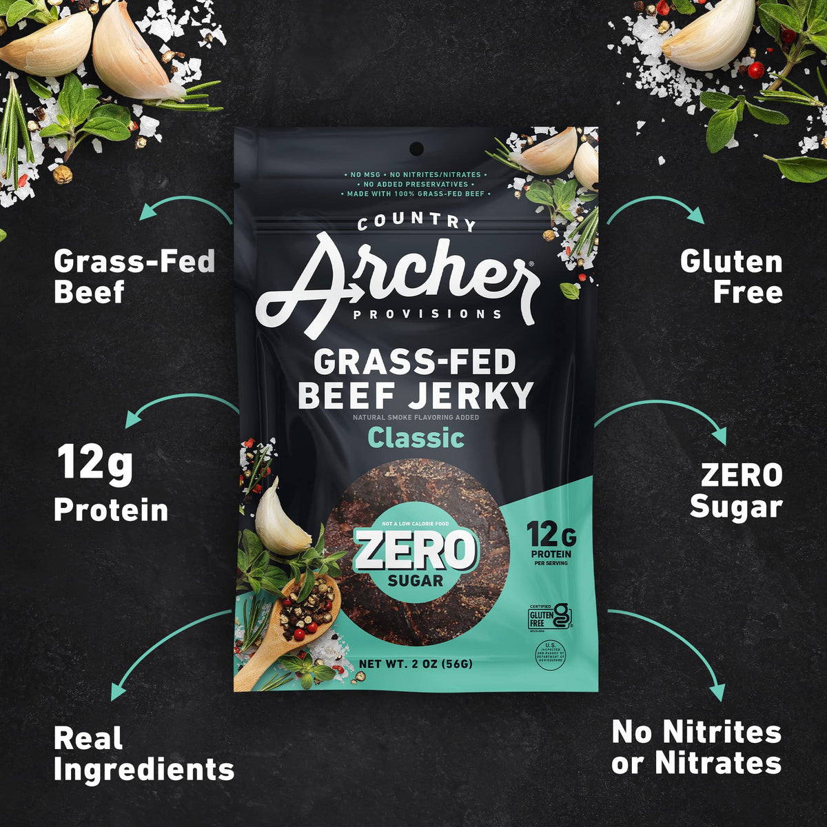 Country Archer Grass-Fed Beef Jerky Variety Pack - Beef Jerky Snack Packs, Beef Jerky Assortment, Jerky Sampler With Classic, Mu