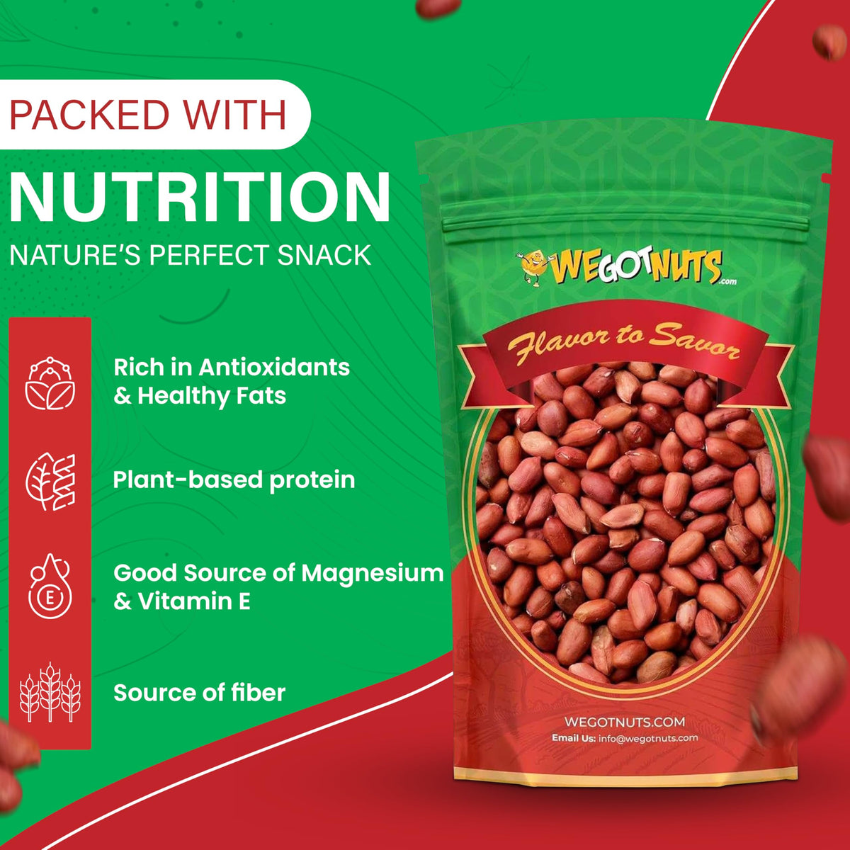 Raw Red skin Peanuts, USA Grown, (Unsalted) 5LB Bag Bulk (80oz) - We Got Nuts