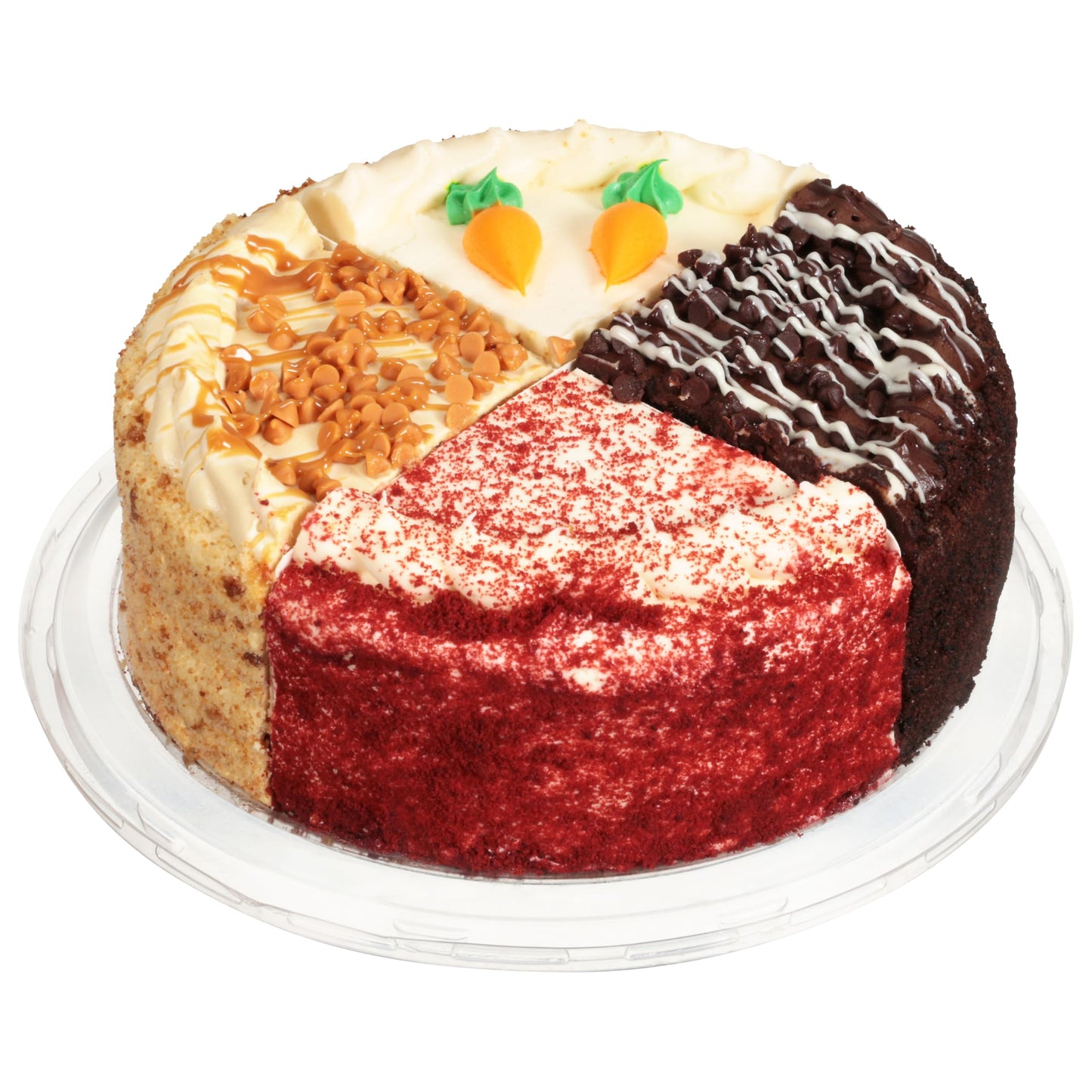 Our Specialty 8 Double Layer Variety Cake with Caramel, Carrot, Chocolate and Red Velvet Cake, 46 oz