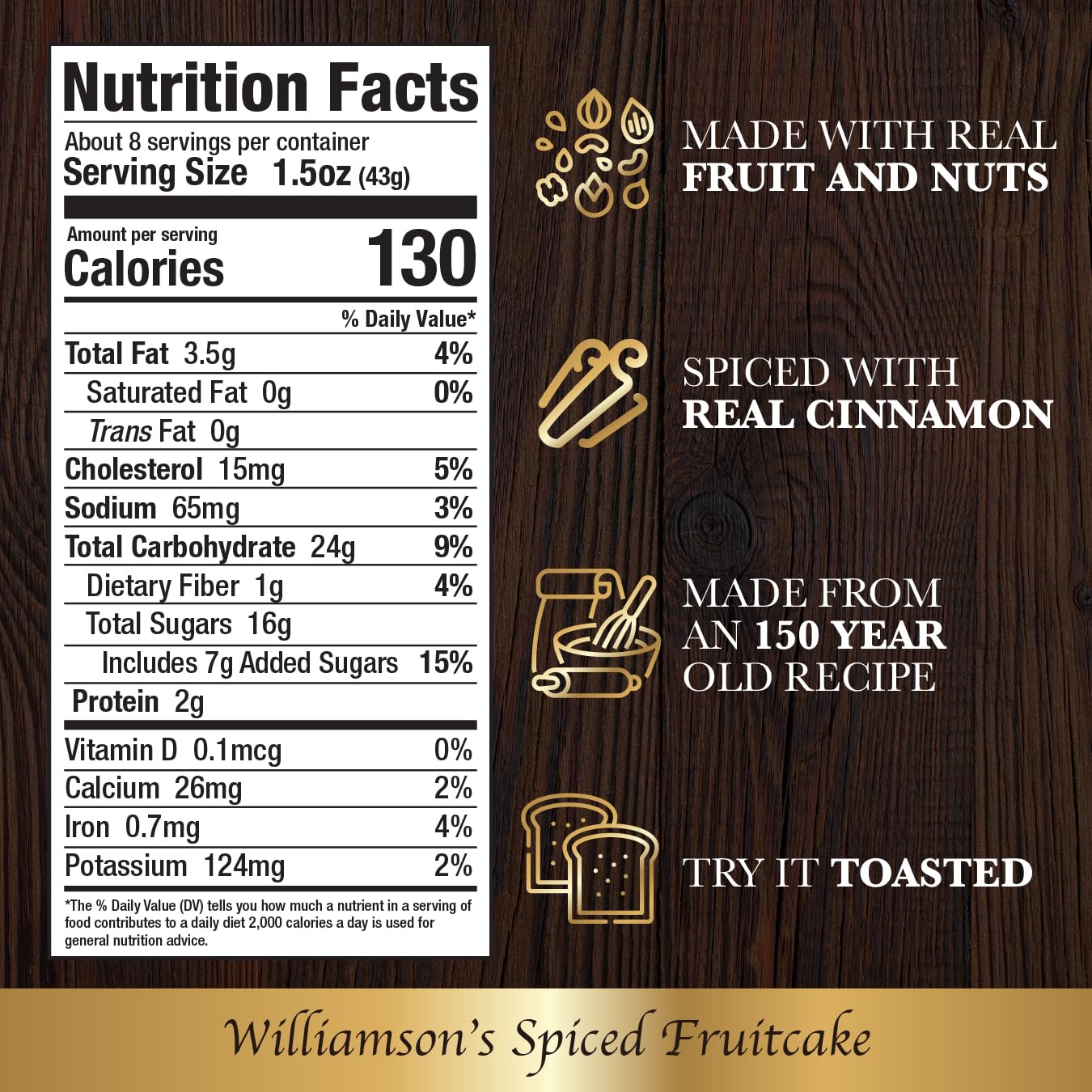 Williamsons Spiced Fruitcake, Fruit Cake, Freshly Made, Gourmet Snack, Food Gift With Fine Fruits And Nuts (12 Oz, Pack Of 3)