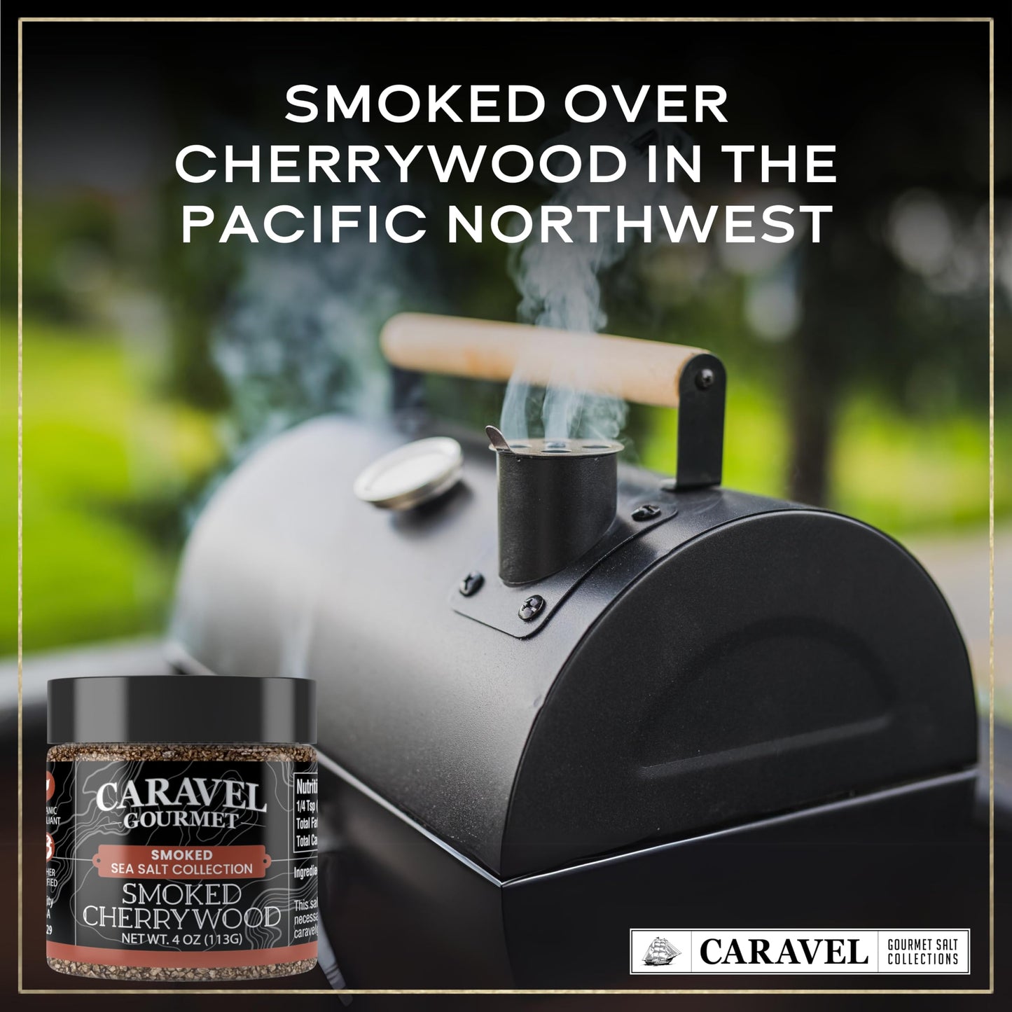 Caravel Gourmet Smoked Cherrywood Sea Salt - All-Natural, Non-GMO, 4 oz Jar