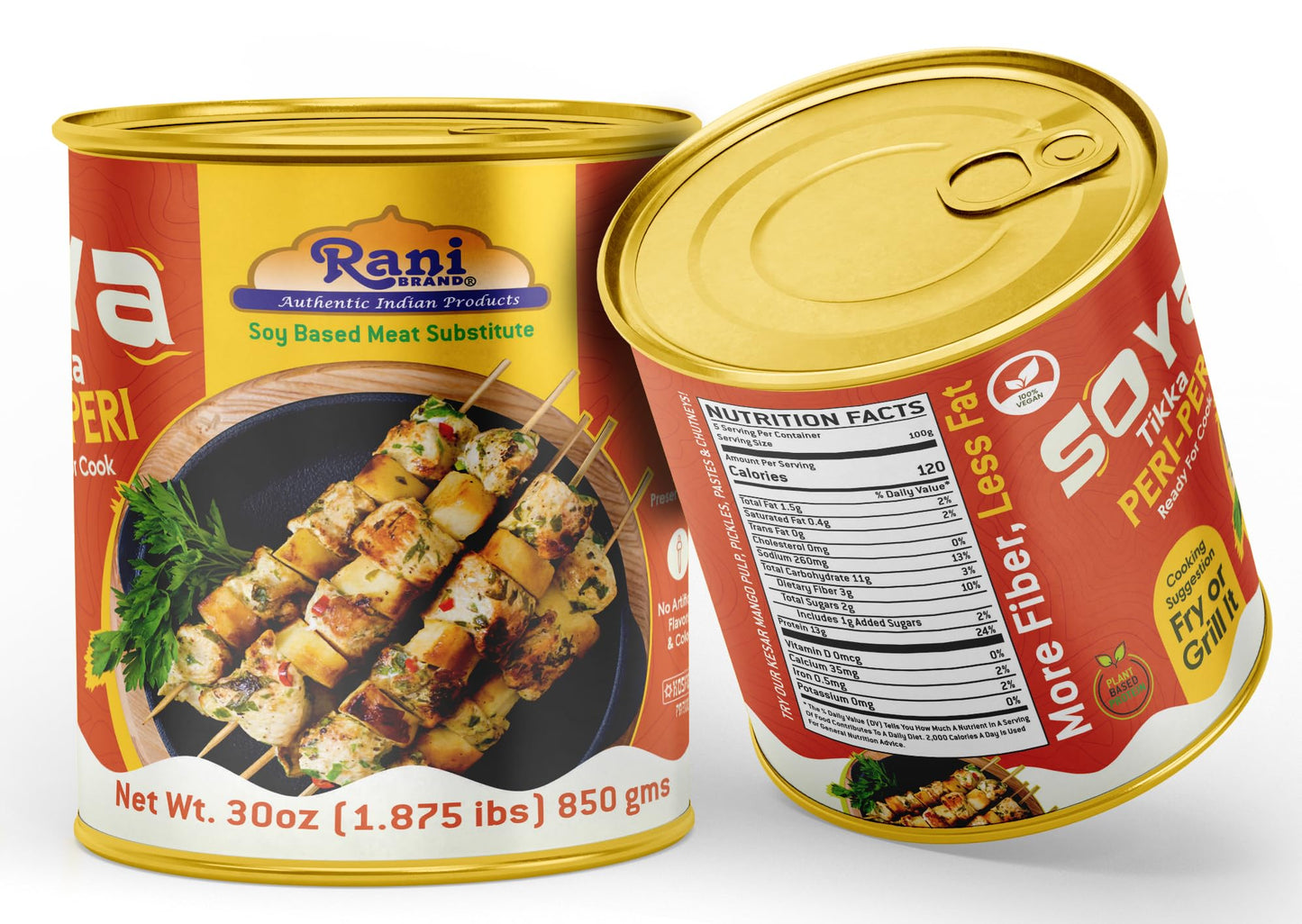 Rani Soya Tikka Peri-Peri 30Oz (1.875Lbs) 850G Ready For Cook ~ Easy Open Lid | All Natural | Vegan | No Colors | Non-Gmo | Kosh