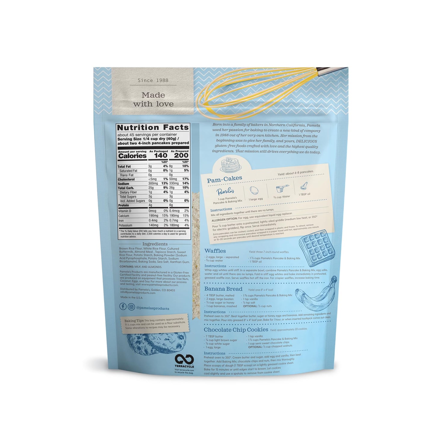 PAMELAS MIX PANCAKE BAKING WF GF, 64 OZ, PK- 3