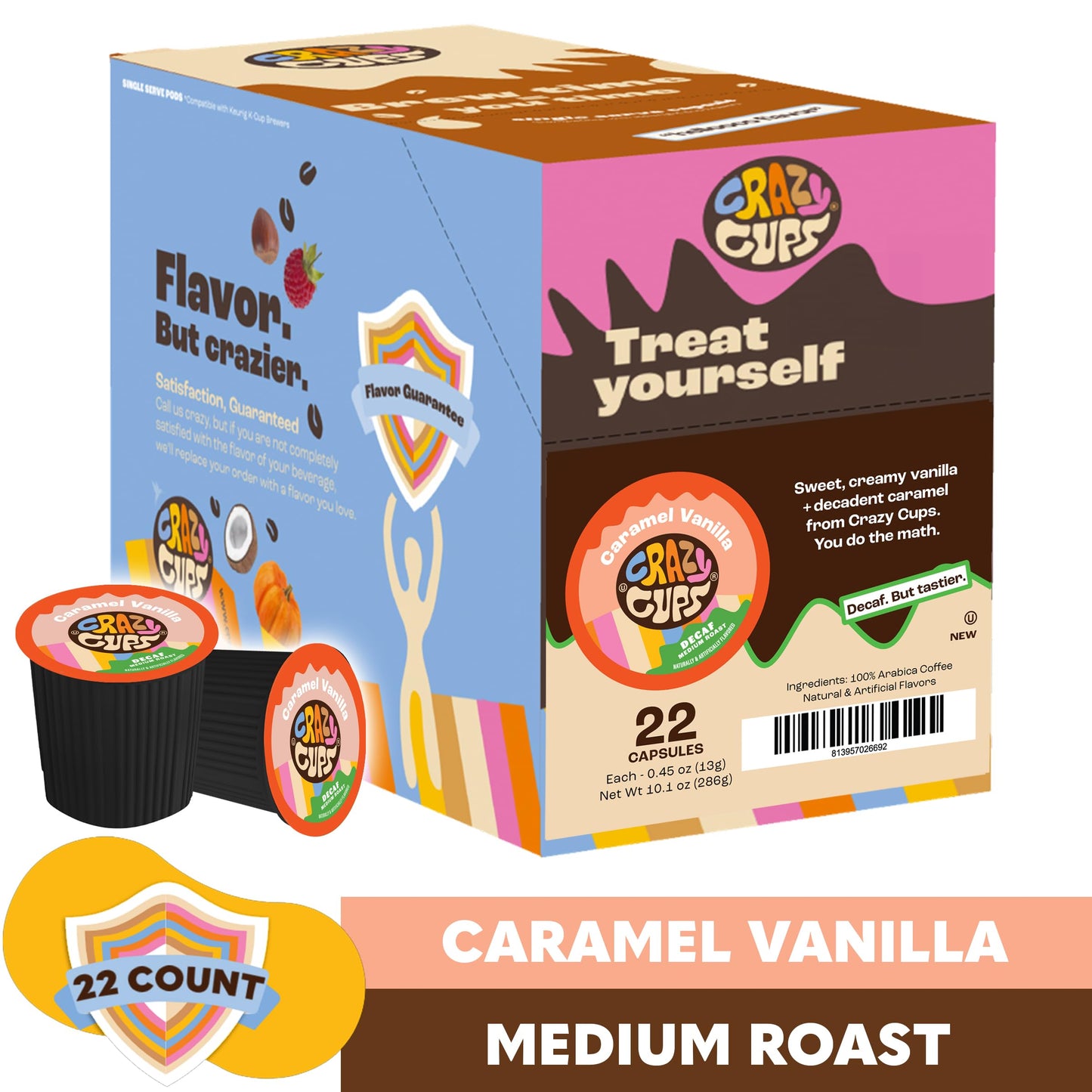 Crazy Cups Decaf Caramel Vanilla Single-Serve Coffee for Keurig, 22 Count