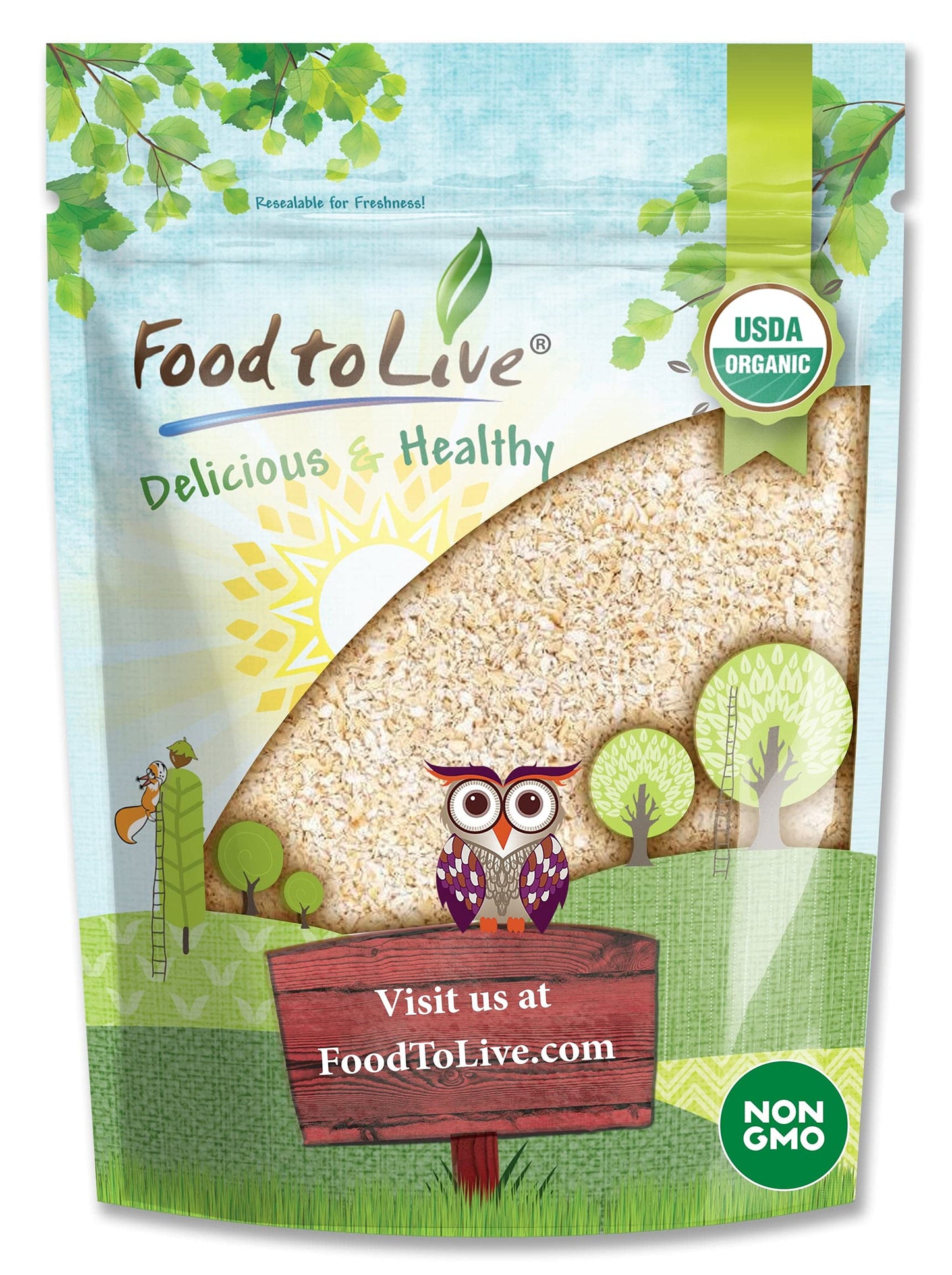 Food To Live Organic Oat Bran, 12 Ounces Non-Gmo, Kosher, Vegan, Bulk, High Fiber Hot Cereal, Milled From High Protein Oats