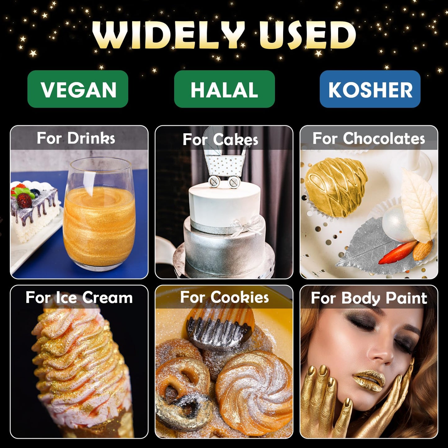 NiHome Edible Glitter Powder for Food Decorating, 10g, White, Vegan, Allergen-Free