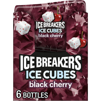ICE BREAKERS Ice Cubes Black Cherry Flavored Sugar Free Chewing Gum Bottles, 3.24 oz (6 Count, 40 Pieces)