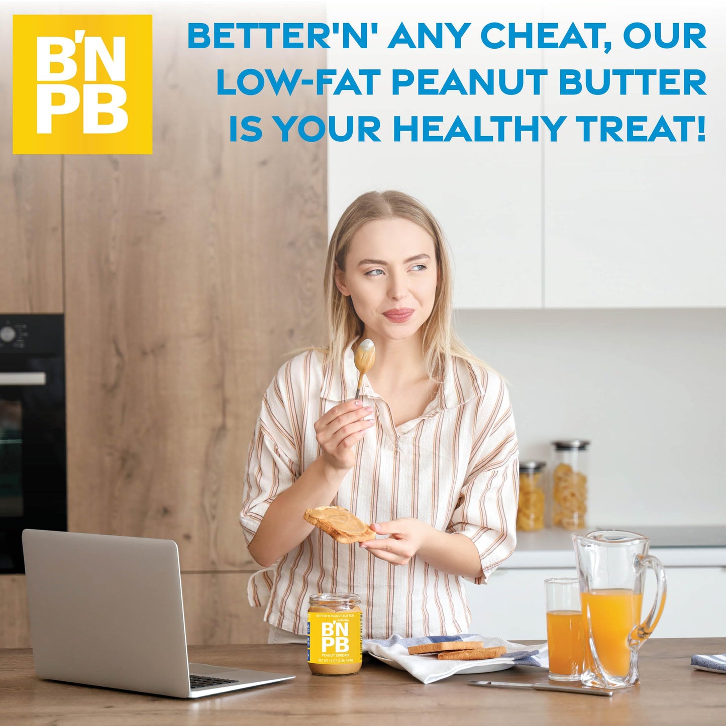 Better’n Peanut Butter Low Fat Banana Peanut Butter Spread, Creamy, Gluten Free, 16 oz. Glass Jars, Pack of 3