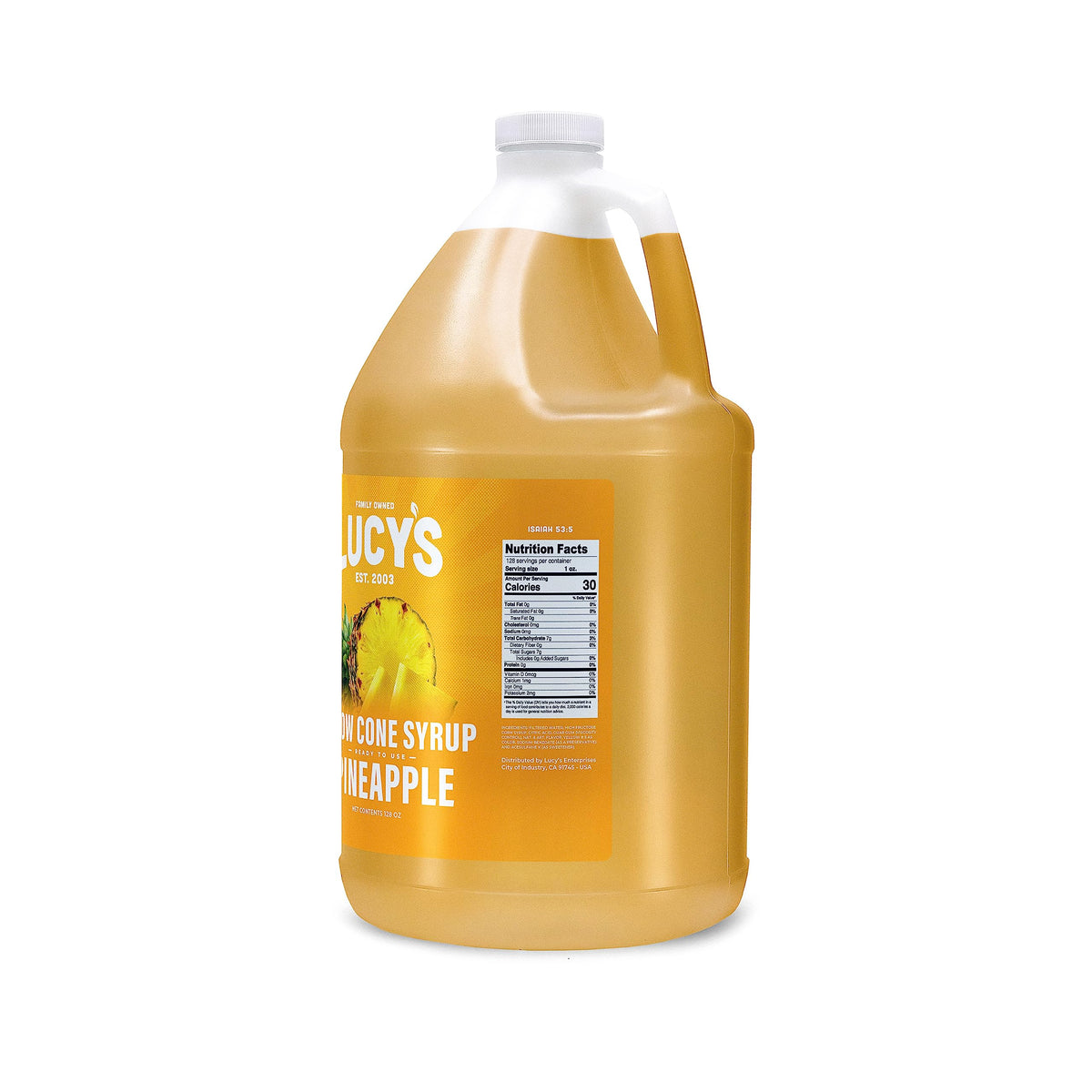 Lucys Shaved Ice Snow Cone Syrup, Pineapple, 128 Fl Oz (1 Gallon)