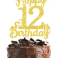 12Th Birthday Cake Topper - Double Sided Gold Glitter, Happy 12Th Birthday Cake Topper For Girls,12 Cake Decorations For Girls,
