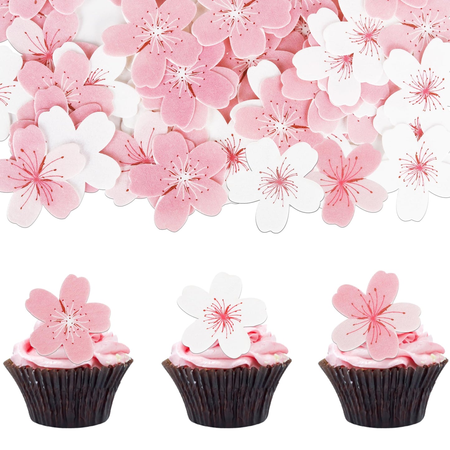 60 Pcs Edible Flowers Cake Decorations Pink Edible Cherry Blossoms Flowers Cupcake Toppers Wafer Paper Flowers Cupcake Picks For Baby Shower Kids Birthday Party Food Decorations Supplies