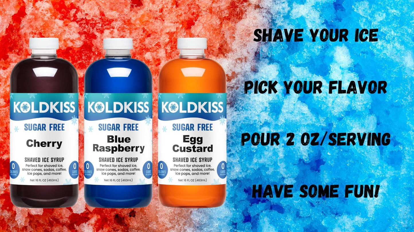 Koldkiss Sugar Free Cherry Shaved Ice, Hawaiian Shaved Ice & Snow Cone Syrup - 16 Fl Oz Pints | Perfect For Parties, Milkshakes,