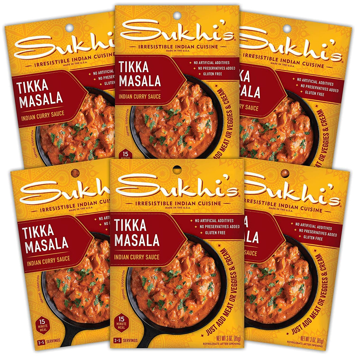 Sukhi'S Indian Curry Paste - Chicken Tikka Masala Sauce 3Oz (Pack Of 6) 84 Servings - Gluten Free Food Indian Curry Sauce With I