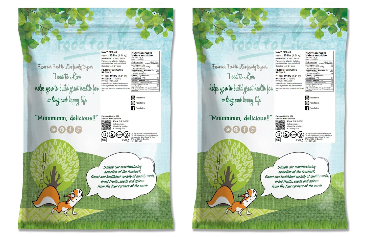 Food To Live Navy Beans, 20 Pounds Raw, Dried, Vegan, Kosher, Whole Small White Kidney Beans In Bulk, Good Source Of Protein, Fiber, Folate, And Copper. Low Sodium. Great For Cooking And Soups