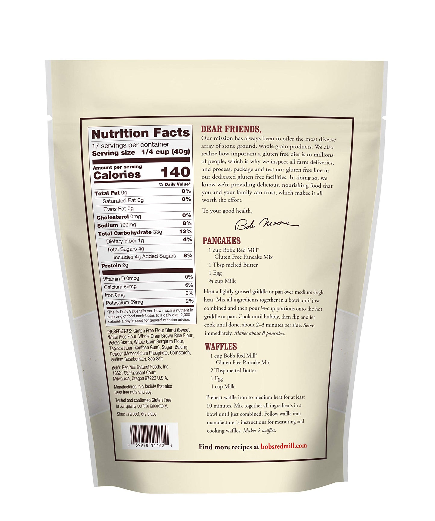 Bobs Red Mill Gluten Free Pancake Mix, Whole Grain, Non-GMO, Kosher, 24oz (Pack of 1)