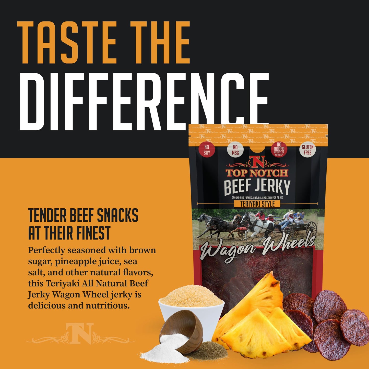 Top Notch Jerky Beef Jerky - Teriyaki Flavor - High Protein Snack - 10 oz Bag