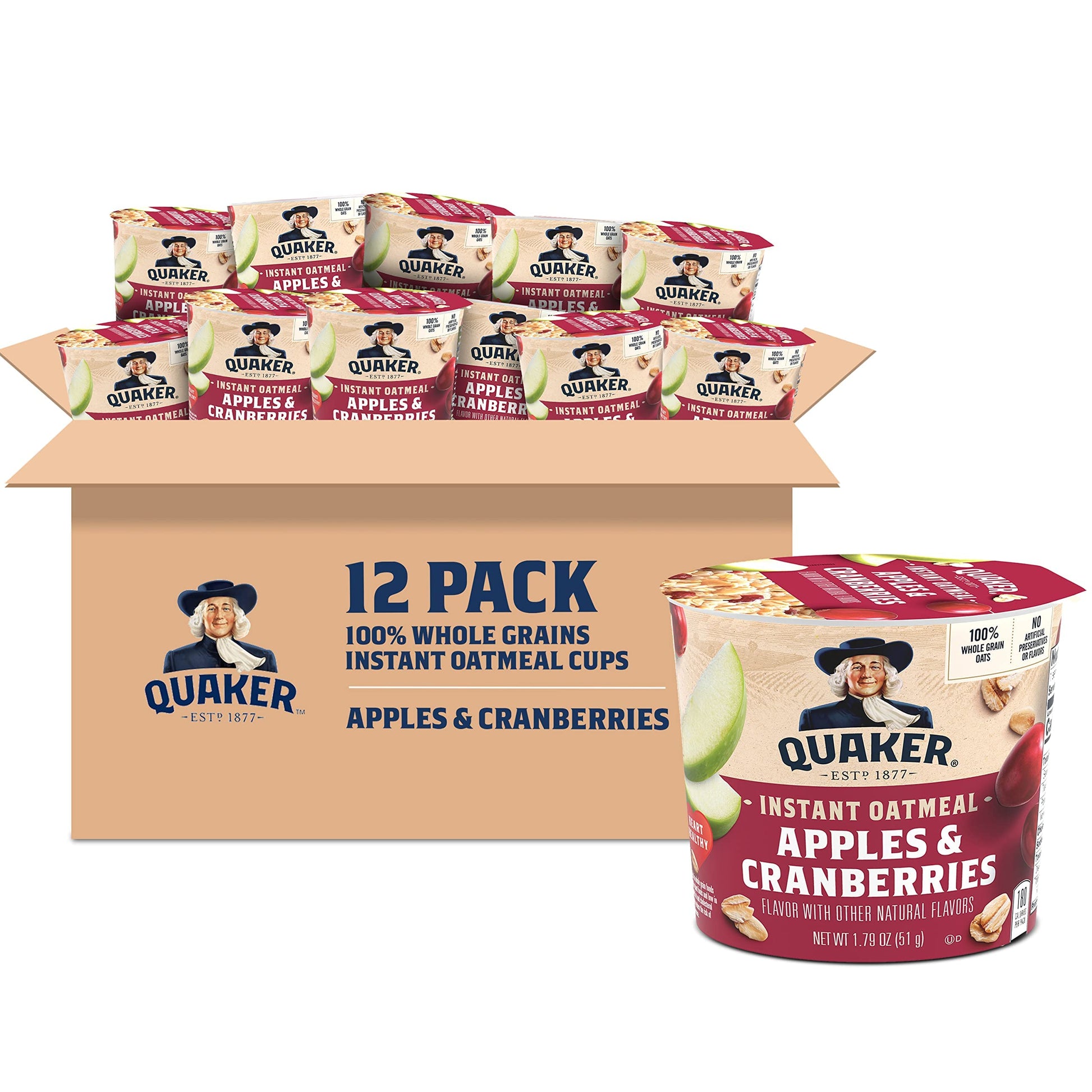 Quaker Instant Oatmeal Instant Oats Express, Apple Cranberry, 1.79 Ounce (Pack of 12)