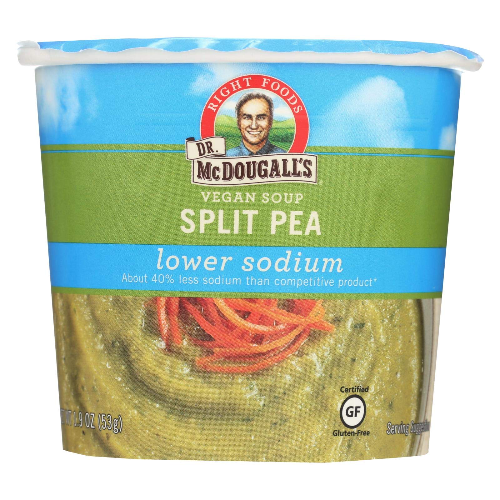 Dr. McDougall's Vegan Split Pea Lower Sodium Soup Cup - Case of 6 - 1.9 oz.