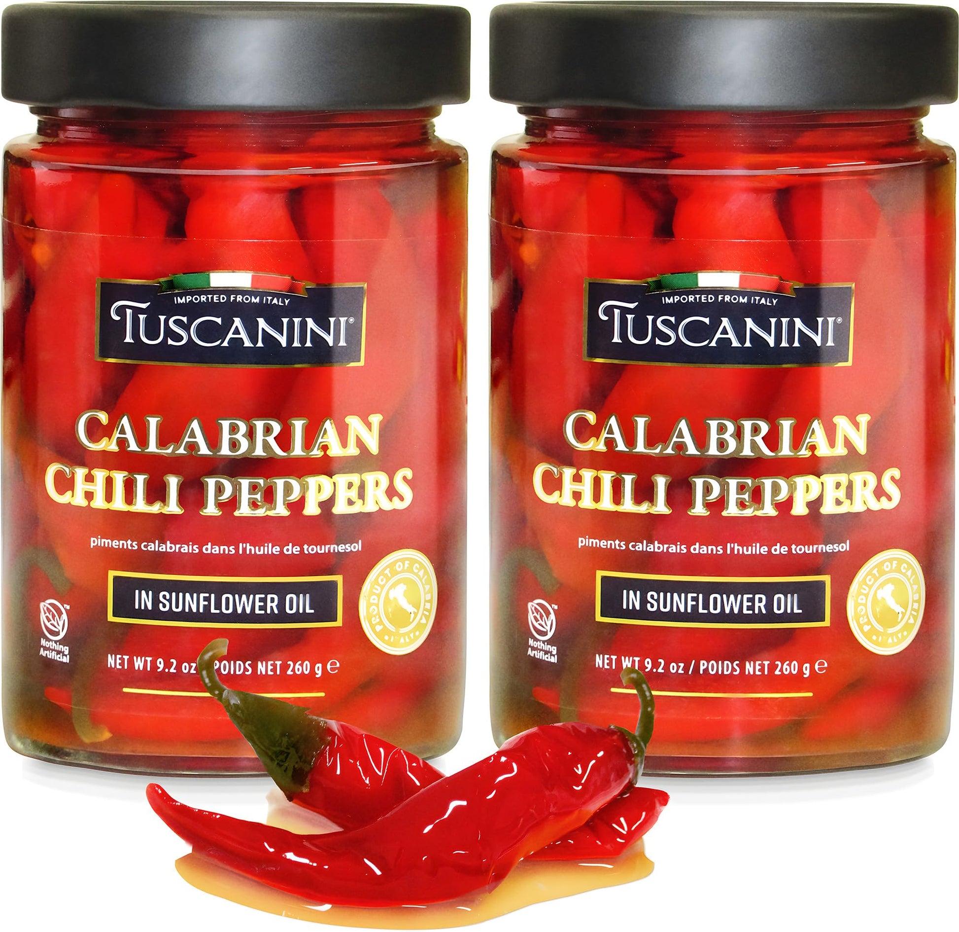 Tuscanini Italian Whole Calabrian Chili Peppers In Oil  9.2Oz (2 Pack) | Beautifully Red And Long Peppers | Nothing Artificial | Product Of Italy | Kosher