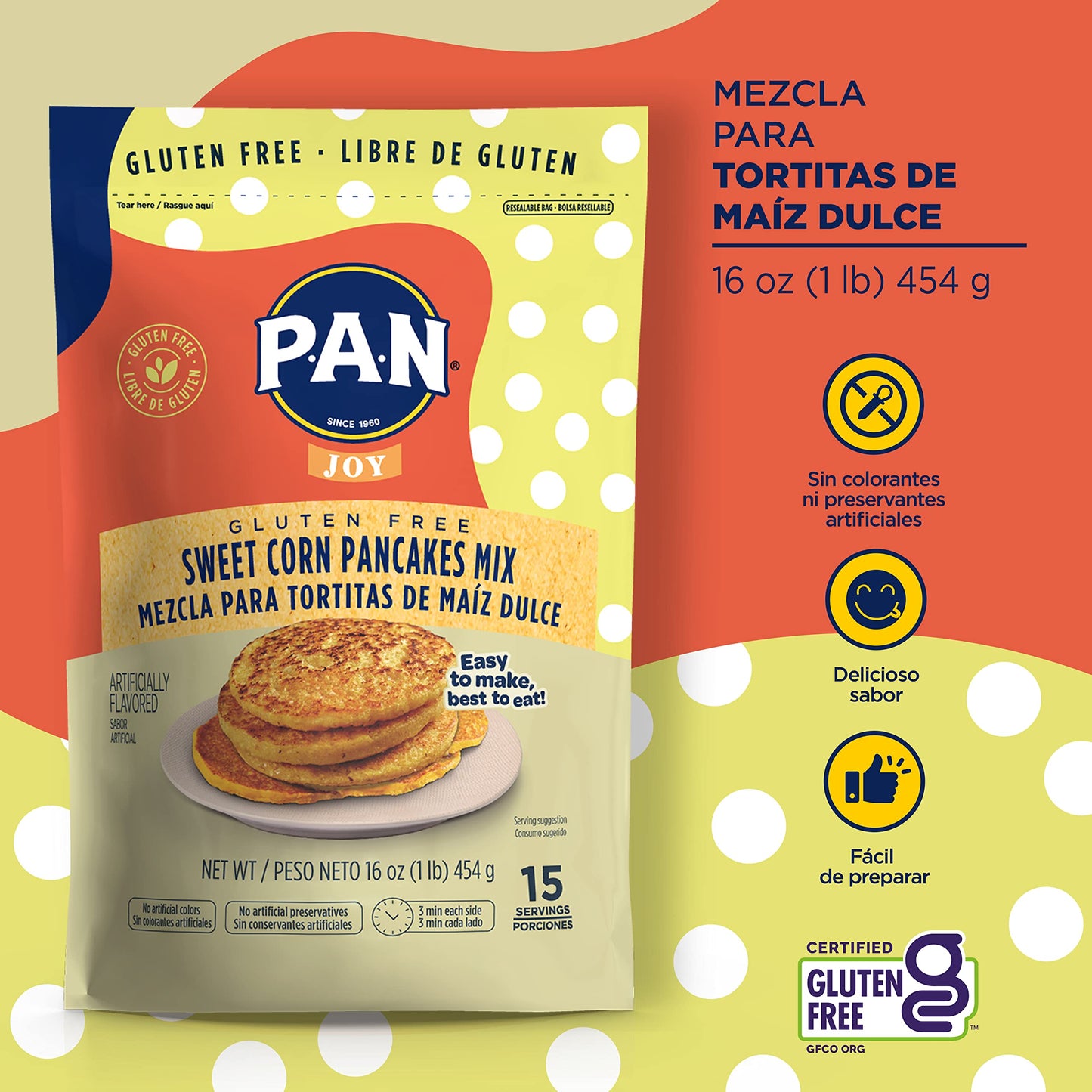 P.A.N Sweet Corn Pancakes Mix - Gluten Free Easy To Prepare 1 Lb (Pack Of 1)
