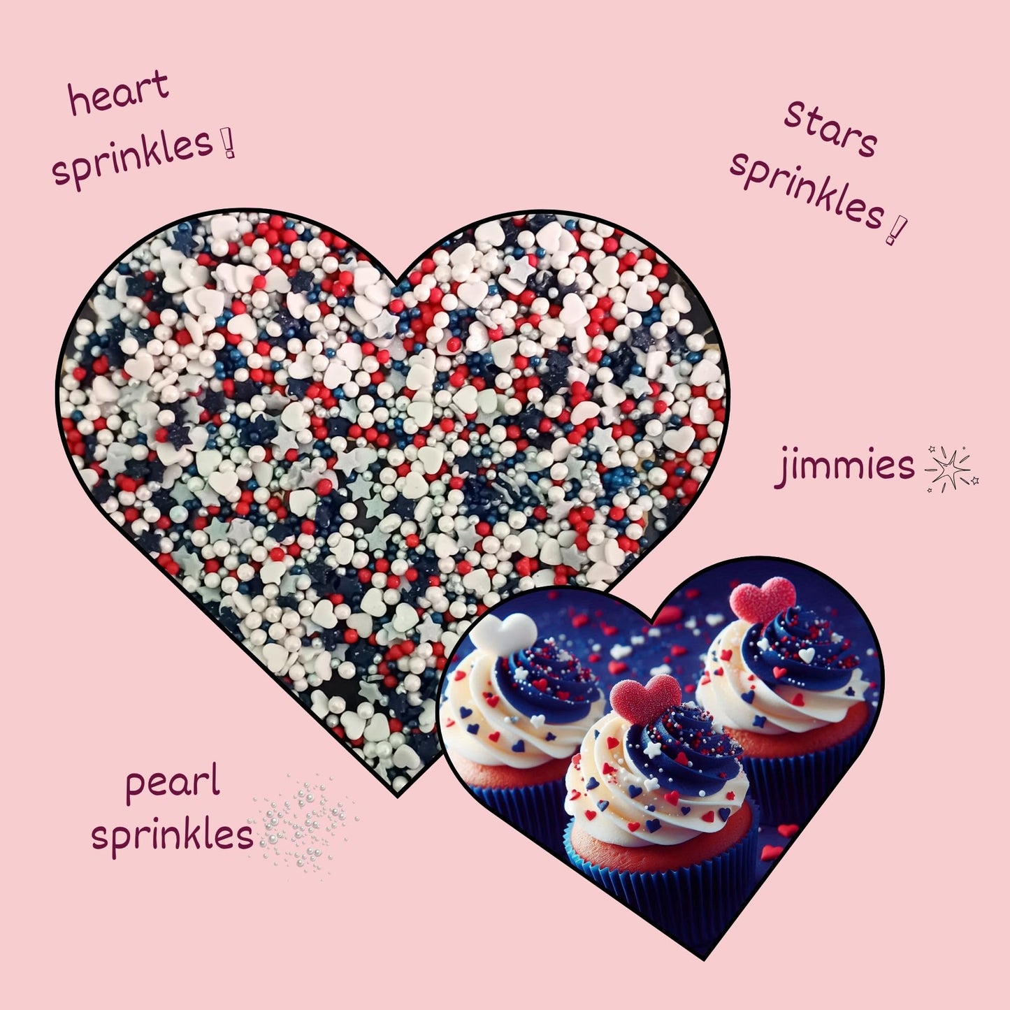 Confect Cake Mate Dessert Sprinkles – Red, White & Silver – Pearl, Star & Heart Shapes – 4.2 Oz – Vegan, Gluten-Free, Dairy-Free