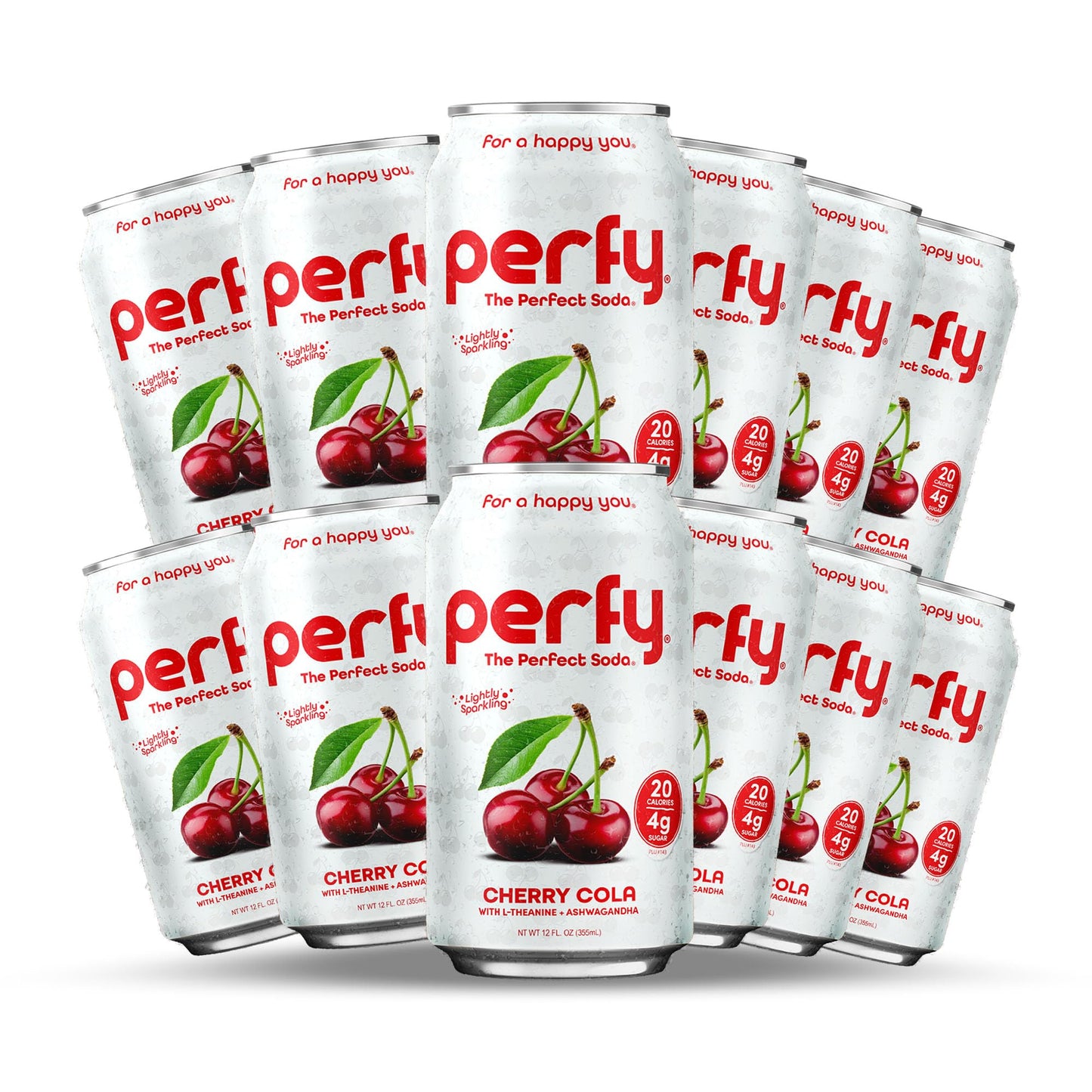 Perfy Energy Blend Free Cherry Cola Soda | Made With Real Juice - Low Sugar Nootropic Drink With L-Theanine + Ashwagandha | Calming Adaptogen Mocktail | Keto  Maternity Use-Safe | 12-Pack Healthy Functional Soda Alternative