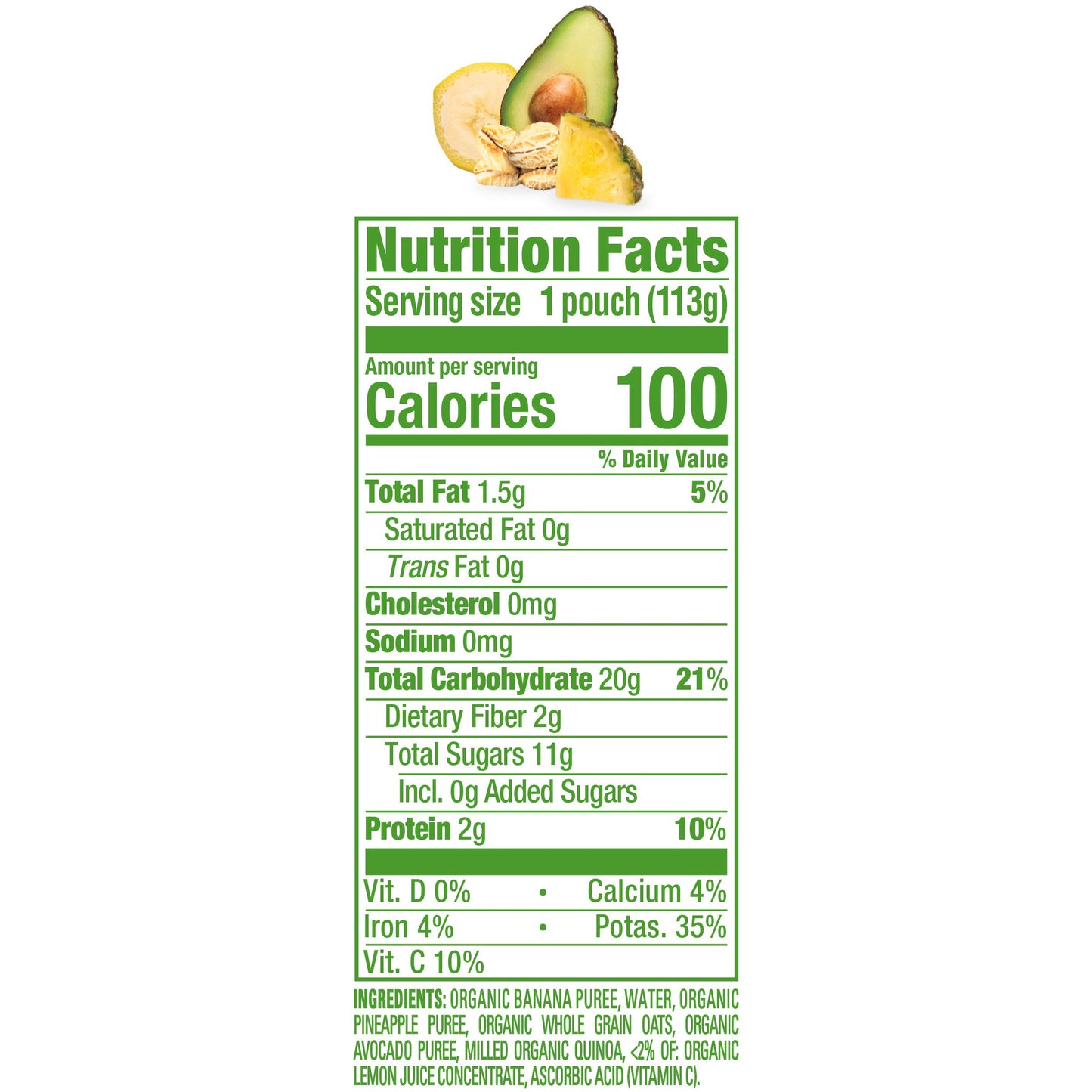 Happy Baby Organics Clearly Crafted Stage 2 Baby Food Bananas, Pineapples, Avocado & Granola, 4 Ounce Pouch (Pack Of 16) (Packaging May Vary)