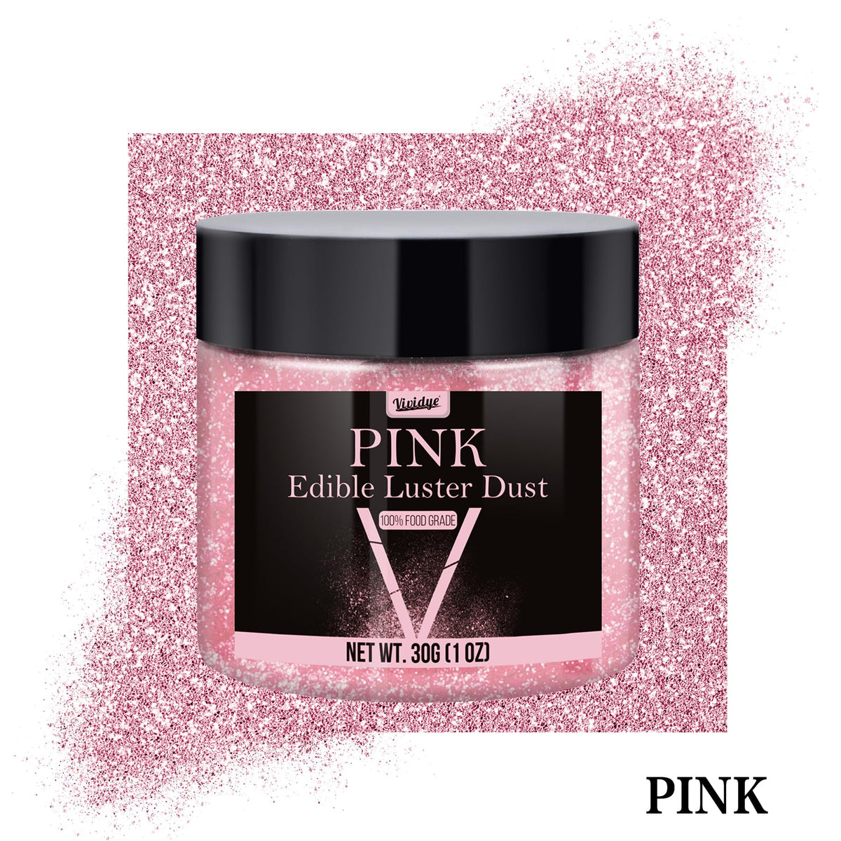 Vividye Edible Glitter Powder - Pink Luster Dust for Drinks & Baking, 30g
