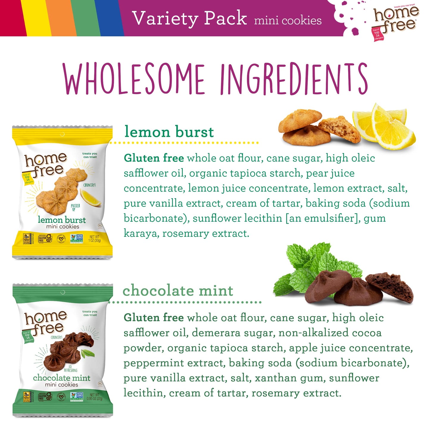 Homefree Mini Cookies Variety Pack, Gluten Free, Nut Free, Vegan, Cookie Snack Packs, School Safe and Allergy Friendly Snack (Pa