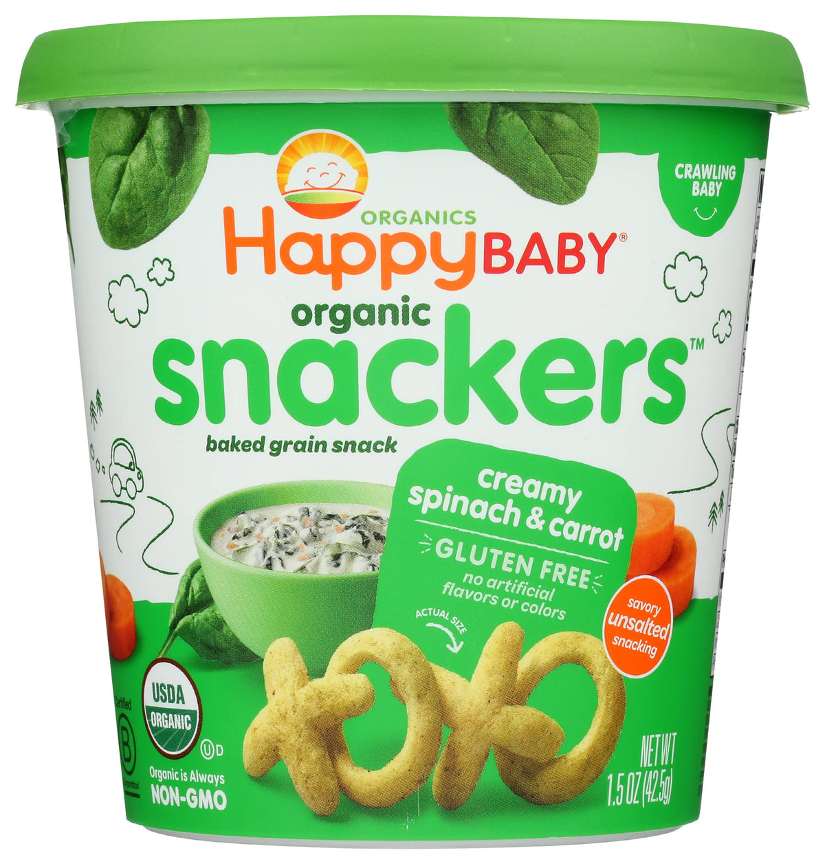 Happy Baby Organic Baked Creamy Spinach & Carrot Snacker Cup, 1.5 Oz
