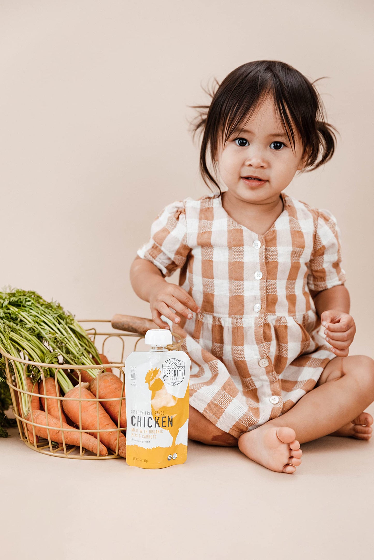 Serenity Kids 6+ Months Baby Food Chicken Pouch Puree - Ethically Sourced Free-Range Chicken & Organic Peas & Carrots - No Added Sugar & Protein-Rich & Bpa-Free Toddler Food - 3.5 Oz, 12 Pack