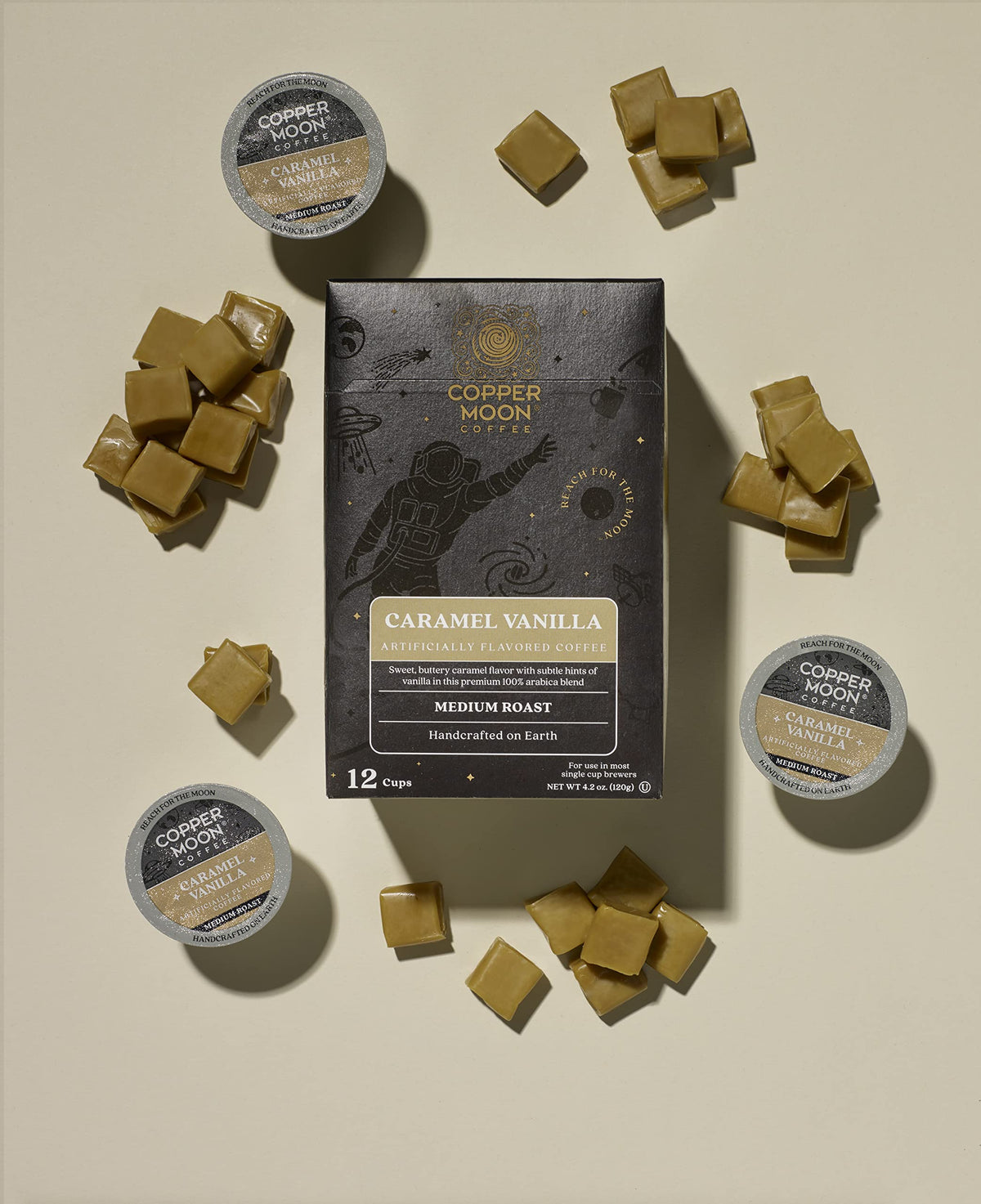 Copper Moon Coffee Pods for Keurig K-Cup, Medium Roast, Caramel Vanilla, 12 Count