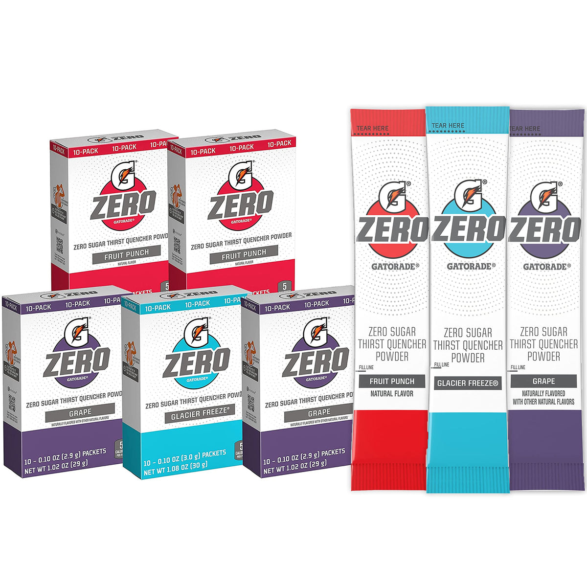 Gatorade G Zero Powder, Fruit Punch Variety Pack, 0.10Oz Individual Packets - 10 Count (Pack Of 5)
