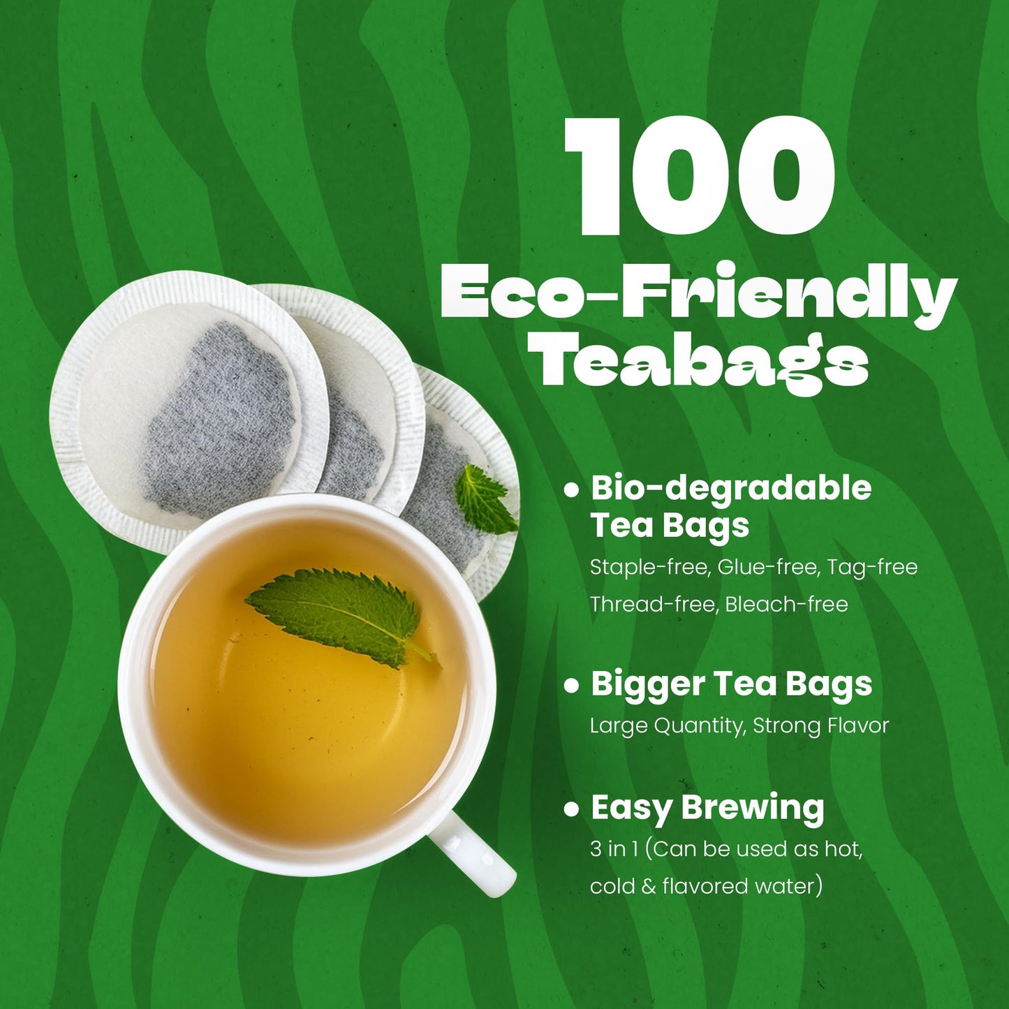 Tiger Organics Peppermint Herbal Tea, 100 Biodegradable Teabags, USDA Organic Certified, Caffeine-Free, Supports Healthy Digestion