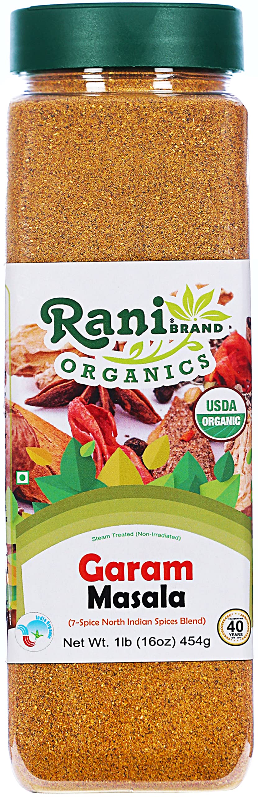 Rani Organic Garam Masala (7-Spice North Indian Spices Blend) 16Oz (1Lb) 454G Pet Jar ~ All Natural | Salt-Free | Vegan | Gluten Friendly | Non-Gmo | Indian Oriflavor Blend | Usda Certified Organic