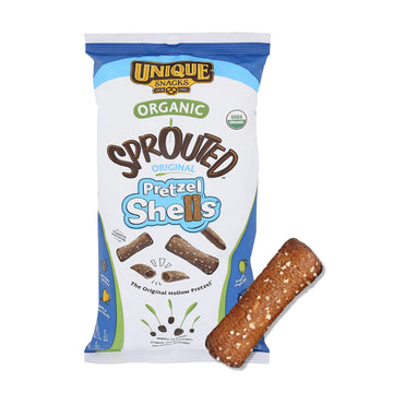Unique Snacks Sprouted Pretzel Shells, Vegan & Non-GMO, 8 Oz. Bag, Pack of 12