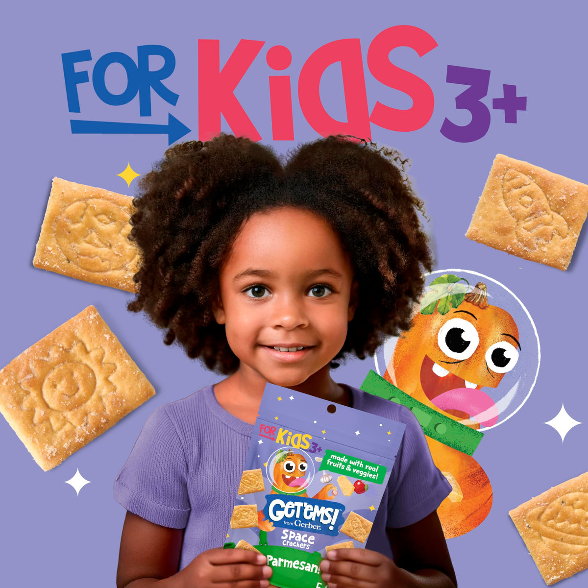 Get'Ems! From Gerber, Snacks For Kids, Parmesan Space Crackers, Made With Real Veggies & Fruits, Iron & Vitamin E - 4 Pack