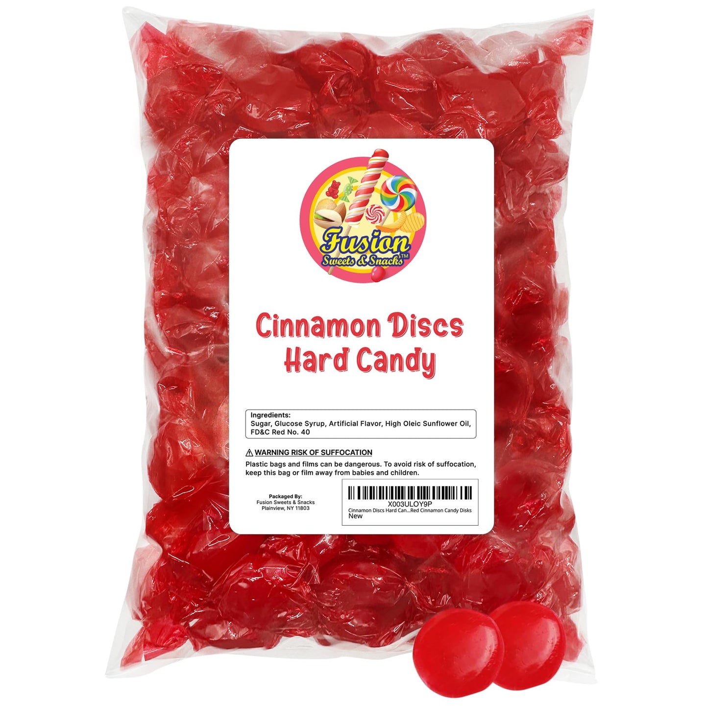 Fusion Sweets Cinnamon Discs Hard Candy - 1 Pound Bulk Individually Wrapped Red Candies - Great for Valentines Day & Holidays